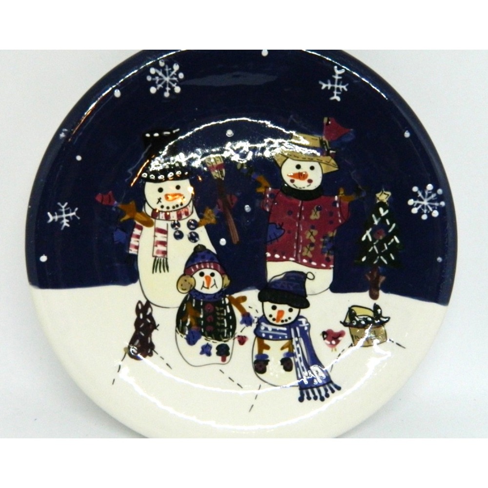 8" Ceramic Plate Snow Man Family Saint Nicolas Square Delicate Hand Painted